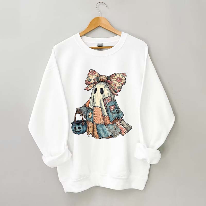 Retro Halloween Blue Denim Ghost Sweatshirt