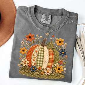 Faux Patchwork Floral Pumpkin T-Shirt