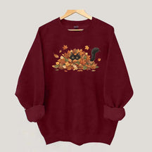 Cute Black Cat Autumn Leaves Sweatshirt