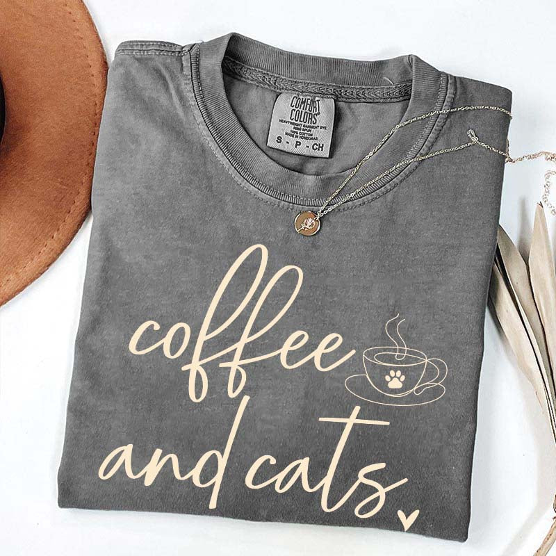 Minimalist Coffee and Cats T-Shirt