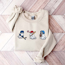 Printed Halloween Ghost Hockey Baseball Football Sweatshirt