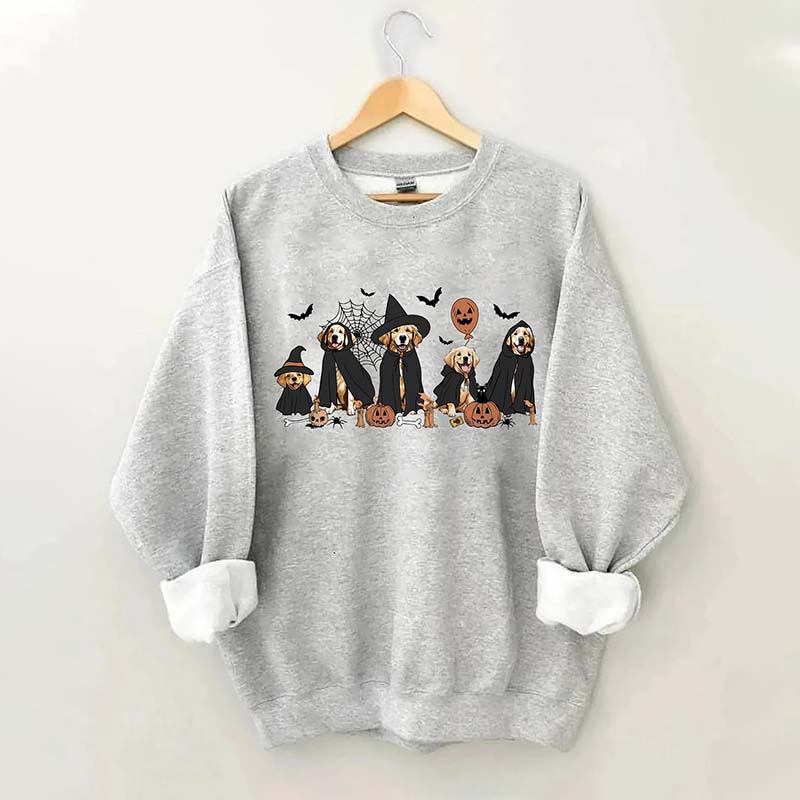 Ghost And Witch Golden Retriever Halloween Sweatshirt