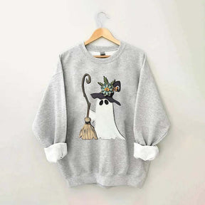 Ghost Witch With Broomstick Sweatshirt