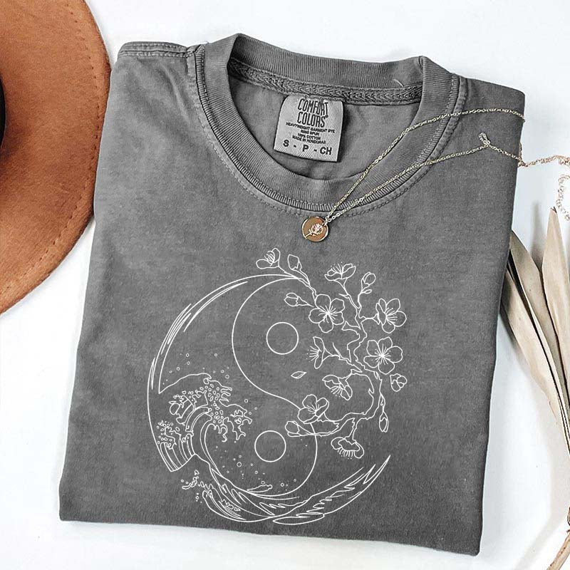 Yin Yang Wave Cherry Blossom T-Shirt
