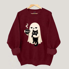 Ghost Holding Black Cat Meh Coffee Sweatshirt