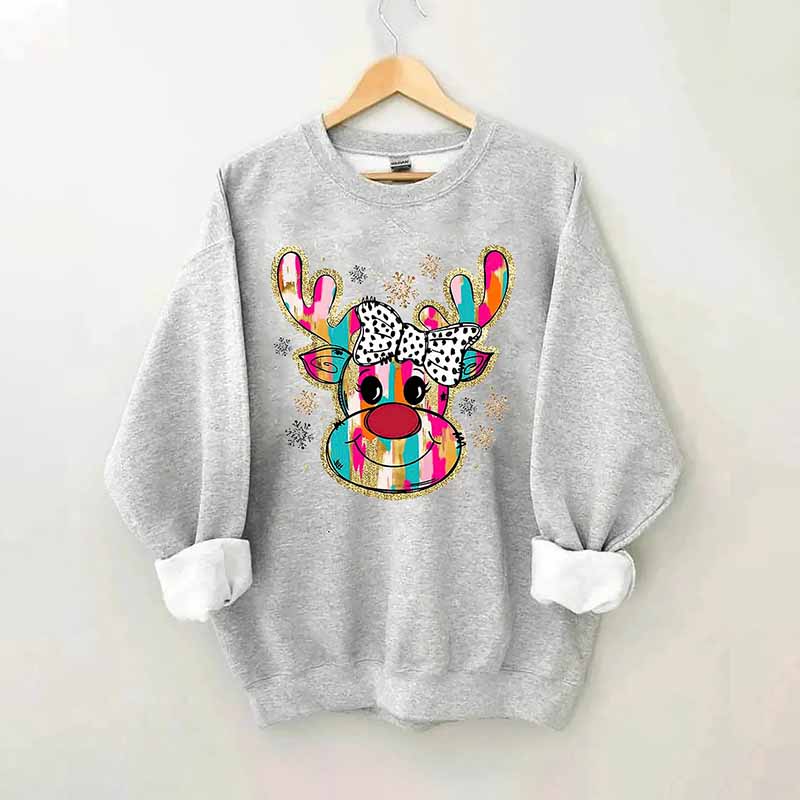 Colorful Glitter Christmas Reindeer Sweatshirt