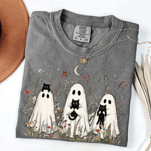Vintage Whimsical Ghost Black Cat T-Shirt