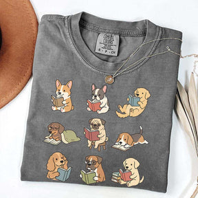 Cute Dogs with Books Animal Graphic T-Shirt