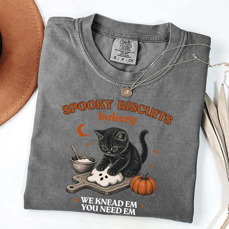 Kitty Biscuits Spooky Season Black Cat Halloween T-Shirt
