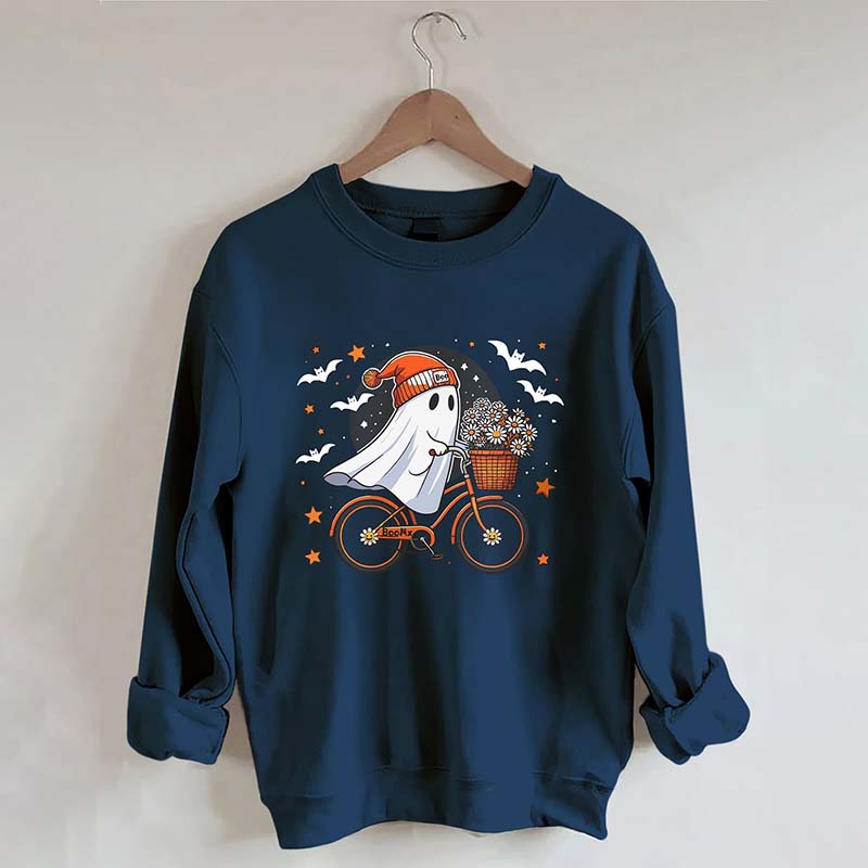 Cute Ghost On Bike Halloween Sweatshirt