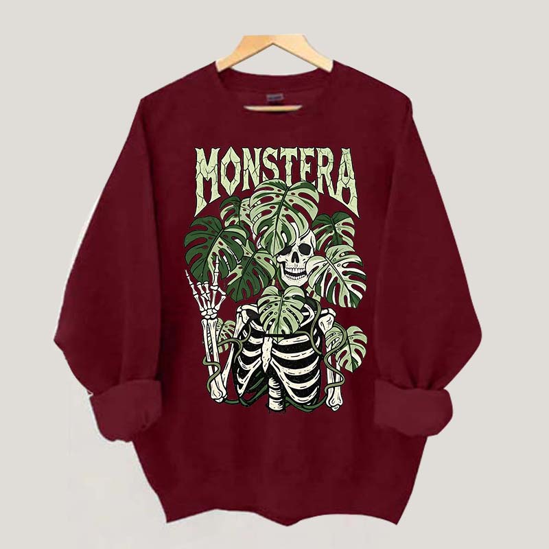 Monstera Skeleton Plant Halloween Sweatshirt