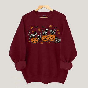 Retro Skeleton Fall Black Cat Pumpkin Sweatshirt