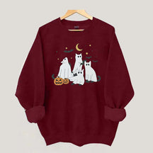 Retro Ghost Black Cat Moon Halloween Sweatshirt