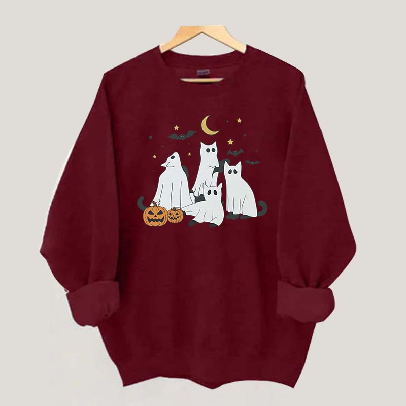 Retro Ghost Black Cat Moon Halloween Sweatshirt