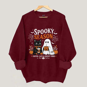 Spooky Season Coffee Cats & Creepy Vibes Sweatshirt