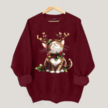 Trendy Sassy Retro Girl Christmas Cat Mom Sweatshirt