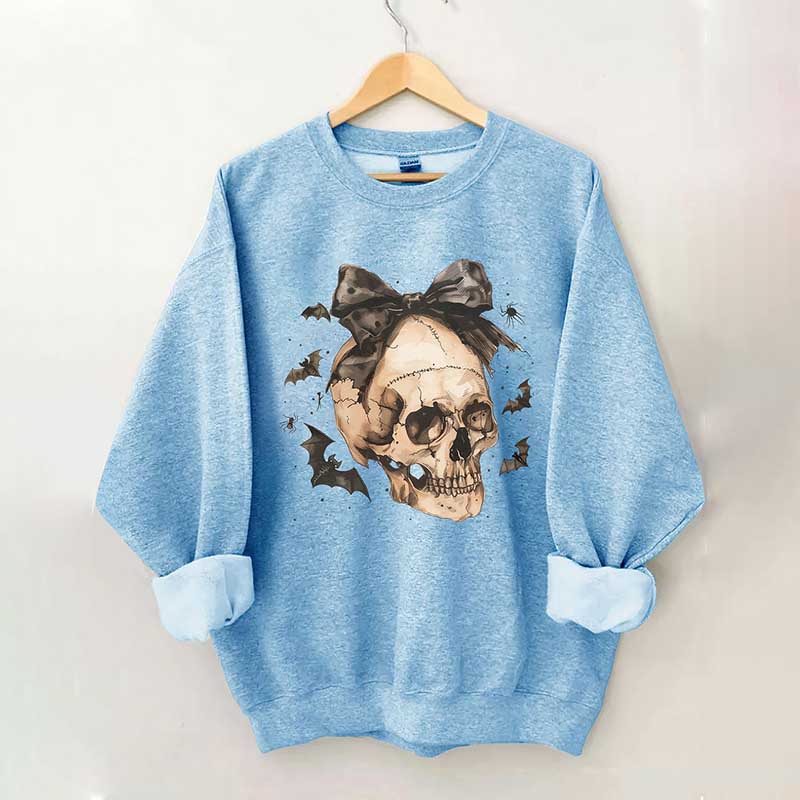 Halloween Skull Bow Sweatshirt