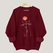 Minimalist Cat Flower Sweatshirt