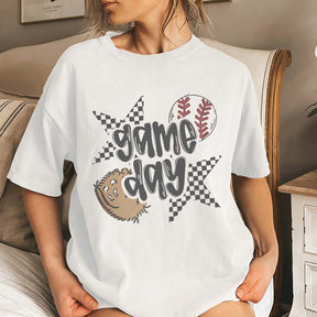 Checkered Star Sports Baseball Game Day T-Shirt