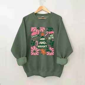 Merry And Bright Christmas Tree Flower Sweatshirt