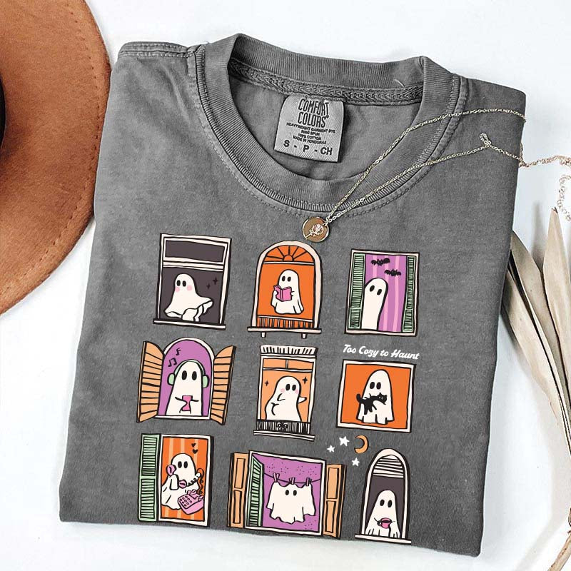 Too Cozy To Haunt Ghost Window T-Shirt