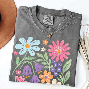 Retro Floral Vintage Folk Art Flower Boho Pink Flowers T-Shirt