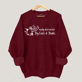 Cute Easily Distracted By Cats and Books Sweatshirt