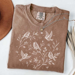 Boho Botanical Birds Sparrow T-Shirt
