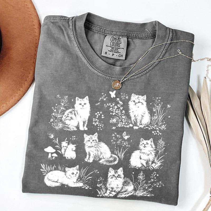 Vintage 90s Cats Pet Floral T-Shirt