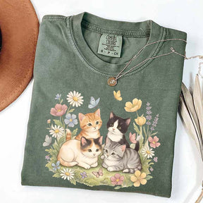 Retro Kitten Cute Cat Butterfly T-Shirt
