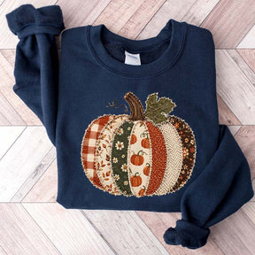 Faux Patchwork Fall Pumpkin Printed Sweatshirt