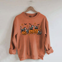 Retro Skeleton Fall Black Cat Pumpkin Sweatshirt