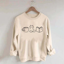 Cute Minimalist Cat Tea Books Sweatshirt