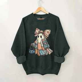 Retro Halloween Blue Denim Ghost Sweatshirt