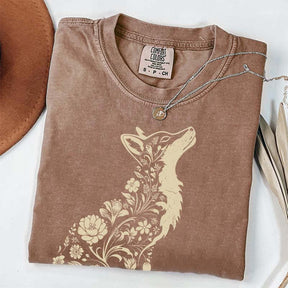Retro Floral Fox Woodland Animal T-Shirt