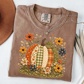 Faux Patchwork Floral Pumpkin T-Shirt
