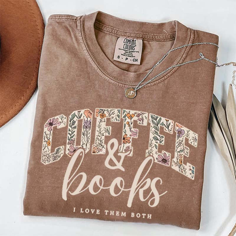 Coffee And Books Floral T-Shirt