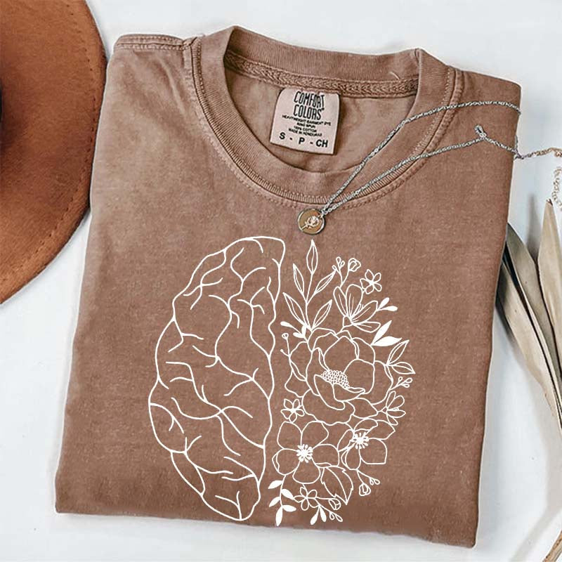 Mental Health Floral Brain Anatomy T-Shirt