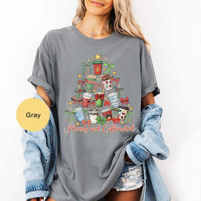 Merry And Caffeinated Christmas Tree T-Shirt