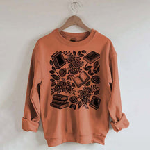 Linocut Books and Flowers Sweatshirt