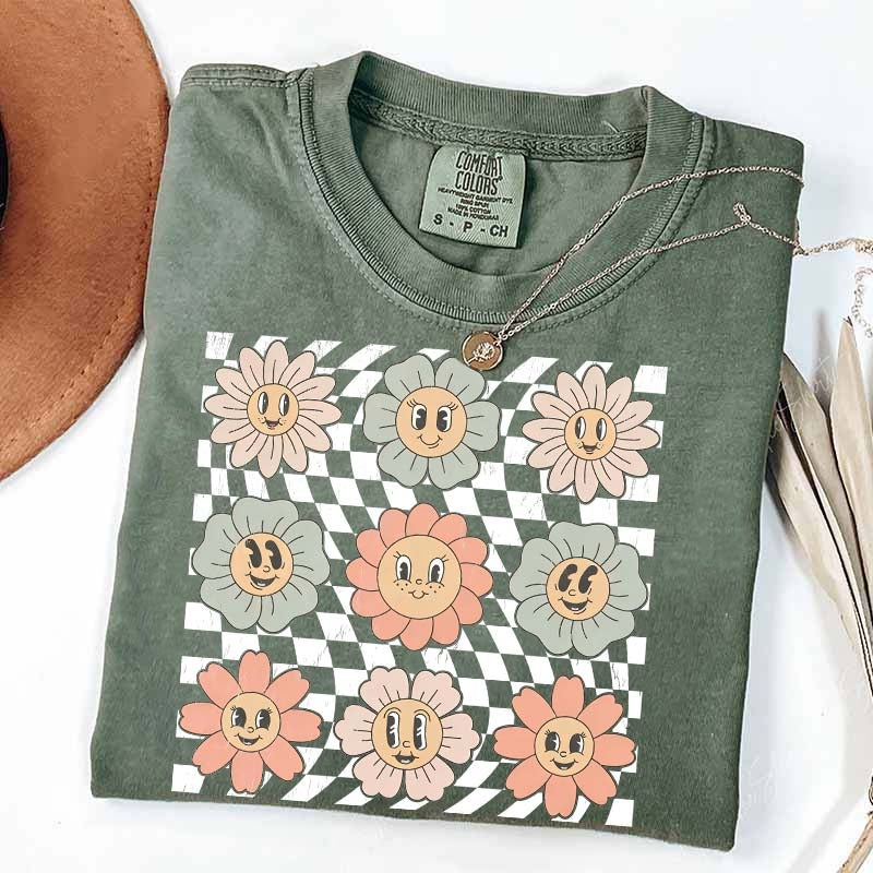 Retro Checkered Flower T-Shirt