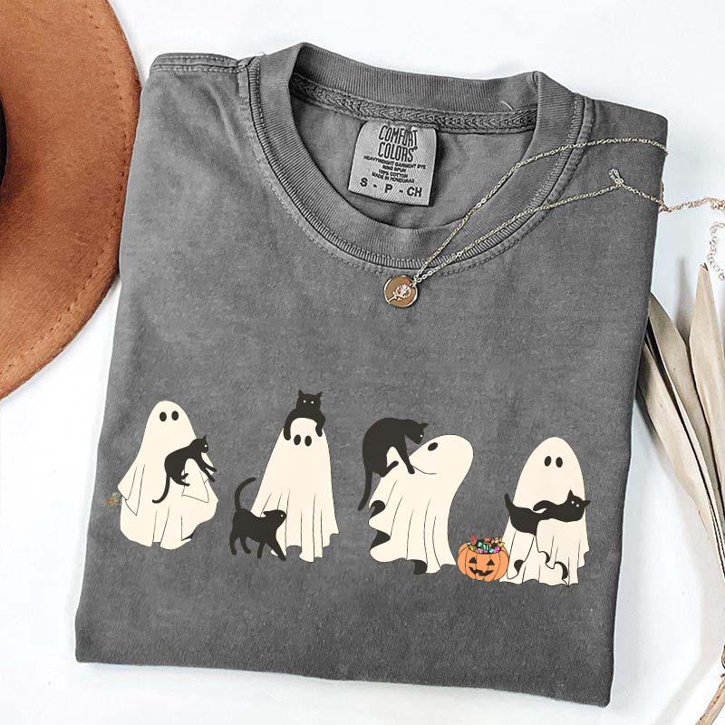 Halloween Black Cat & Ghost Women T-Shirt