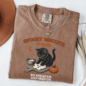 Kitty Biscuits Spooky Season Black Cat Halloween T-Shirt