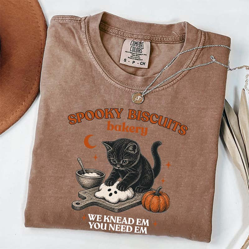 Kitty Biscuits Spooky Season Black Cat Halloween T-Shirt