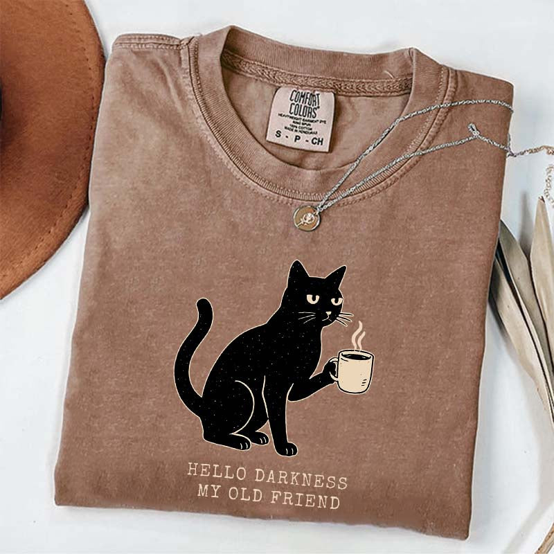 Black Cat Coffee Hello Darkness My Old Friend T-Shirt