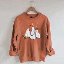 Retro Ghost Black Cat Moon Halloween Sweatshirt