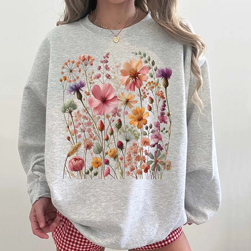 Vintage Pressed Flowers Pink Wildflowers Sweatshirt