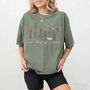 One Day At a Time Motivational  Floral T-Shirt
