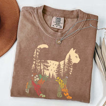 Boho Cat Plants Nature Trees Wild Flowers T-Shirt