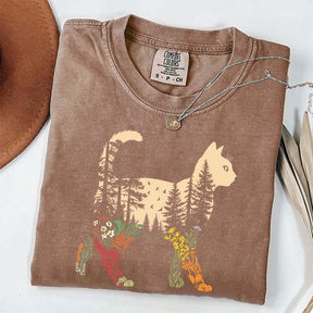 Boho Cat Plants Nature Trees Wild Flowers T-Shirt